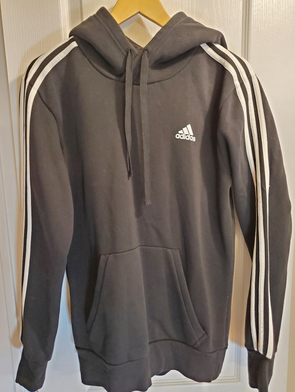 Adidas Black Hoodie with White Three-Stripe